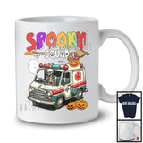 Spooky Squad; Horror Halloween Skeleton Driving Ambulance; Boo Pumpkin Candy Ambulance Driver T-Shirt