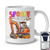 Spooky Squad; Horror Halloween Skeleton Driving Excavator; Boo Pumpkin Candy Excavator Driver T-Shirt