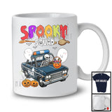 Spooky Squad; Horror Halloween Skeleton Driving Police Car; Boo Pumpkin Candy Police Car Driver T-Shirt