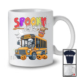 Spooky Squad; Horror Halloween Skeleton Driving School Bus; Boo Pumpkin Candy School Bus Driver T-Shirt