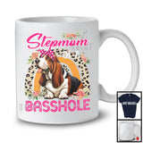 Stepmom of A Basshole, Adorable Mother's Day Flowers Basset Hound Lover, Leopard Rainbow T-Shirt