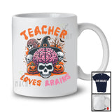 Teacher Loves Brains; Horror Halloween Costume Skull Brain Pumpkin Zombie; Teacher Group T-Shirt