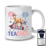 Teacher, Adorable 4th Of July Goat With Fireworks, American Flag Farm Farmer Patriotic T-Shirt