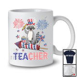 Teacher, Adorable 4th Of July Raccoon With Fireworks, American Flag Farm Farmer Patriotic T-Shirt