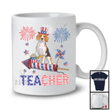 Teacher, Lovely 4th Of July Beagle With Fireworks, American Flag Patriotic Teacher T-Shirt