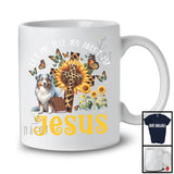 Tell You About My Jesus, Adorable Australian Shepherd Owner Lover, Leopard Sunflowers Cross Butterflies T-Shirt