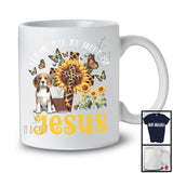 Tell You About My Jesus, Adorable Beagle Owner Lover, Leopard Sunflowers Cross Butterflies T-Shirt