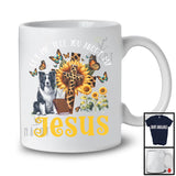 Tell You About My Jesus, Adorable Border Collie Owner Lover, Leopard Sunflowers Cross Butterflies T-Shirt