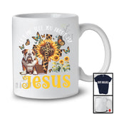 Tell You About My Jesus, Adorable Bulldog Owner Lover, Leopard Sunflowers Cross Butterflies T-Shirt