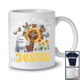 Tell You About My Jesus, Adorable Cat Owner Lover, Leopard Sunflowers Cross Butterflies T-Shirt