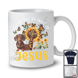 Tell You About My Jesus, Adorable Dachshund Owner Lover, Leopard Sunflowers Cross Butterflies T-Shirt