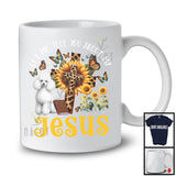 Tell You About My Jesus, Adorable Poodle Owner Lover, Leopard Sunflowers Cross Butterflies T-Shirt