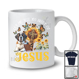 Tell You About My Jesus, Adorable St. Bernard Owner Lover, Leopard Sunflowers Cross Butterflies T-Shirt