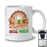 Thankful To Be A Social Worker; Proud Thanksgiving Fall Rainbow Social Worker Turkey T-Shirt