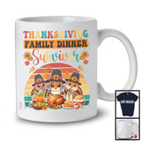 Thanksgiving Family Dinner Survivor, Lovely Three Turkeys Eating, Retro Pumpkin Family Group T-Shirt