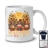 Thanksgiving Squad, Adorable Three Gnomes With Sunflower, Fall Leaves Pumpkin Lover T-Shirt
