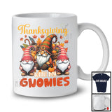 Thanksgiving With My Gnomies, Adorable Thanksgiving Three Gnomes Squad, Fall Leaves Pumpkin T-Shirt