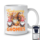 Thanksgiving With My Gnomies, Adorable Thanksgiving Three Gnomes Squad, Flowers Pumpkin T-Shirt