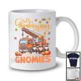 Thanksgiving With My Gnomies, Adorable Three Gnomes With Crane Truck, Fall Leaves Pumpkins T-Shirt