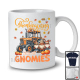 Thanksgiving With My Gnomies, Adorable Three Gnomes With Tractor, Fall Leaves Pumpkins T-Shirt