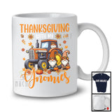 Thanksgiving With My Gnomies, Lovely Gnomes Driving Tractor Driver, Fall Leaves Pumpkin T-Shirt