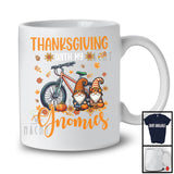 Thanksgiving With My Gnomies, Lovely Gnomes Riding Bicycle Driver, Fall Leaves Pumpkin T-Shirt