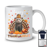 Thanksgiving; Lovely Fall Pumpkin Turkey Ferret Wild Animal Plaid; Dinner Family Group T-Shirt