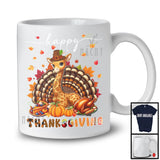 Thanksgiving; Lovely Fall Pumpkin Turkey Giraffe Wild Animal Plaid; Dinner Family Group T-Shirt