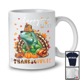 Thanksgiving; Lovely Fall Pumpkin Turkey Iguana Wild Animal Plaid; Dinner Family Group T-Shirt