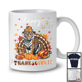 Thanksgiving; Lovely Fall Pumpkin Turkey Tiger Wild Animal Plaid; Dinner Family Group T-Shirt