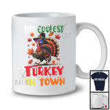 The Coolest Turkey In Town, Humorous Thanksgiving Turkey Wearing Sunglasses, Fall Leaves T-Shirt