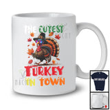 The Cutest Turkey In Town, Humorous Thanksgiving Turkey Wearing Sunglasses, Fall Leaves T-Shirt