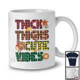 Thick Thighs Cute Vibes, Adorable Thanksgiving Plaid Fall Leaves Flowers Turkey, Family Group T-Shirt