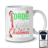 This Is My Oboe Playing Christmas Pajama Shirt; Joyful Santa Oboe; Musical Instruments T-Shirt