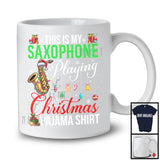 This Is My Saxophone Playing Christmas Pajama Shirt; Joyful Santa Saxophone; Musical Instruments T-Shirt