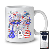 Three American Flag Guitar, Amazing 4th Of July Music Instruments Player, Patriotic Group T-Shirt