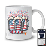 Three Beer Glasses Firecrackers, Amazing 4th Of July American Flag Fireworks, Drinking Drunker T-Shirt