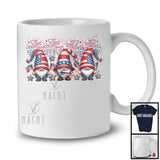 Three Gnomes With Fireworks, Adorable 4th Of July Gnomies Squad, American Flag Patriotic T-Shirt