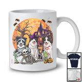 Three Mummy Witch Zombie Border Collie With Scary Moon, Creepy Halloween Lying Skeleton T-Shirt