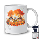 Three Pilgrim Cats With Pumpkins Fall Tree; Lovely Thanksgiving Pumpkin Cat; Family Group T-Shirt