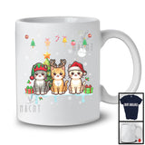 Three Reindeer Santa Elf Cat; Cheerful Christmas Lights Cat; X-mas Animal Lover T-Shirt