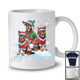 Three Santa Elf Australian Kelpies On Snow; Adorable Christmas Snowing Dog; Family X-mas Group T-Shirt