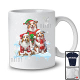 Three Santa Elf Australian Shepherds On Snow; Adorable Christmas Snowing Dog; Family Group T-Shirt