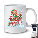 Three Santa Elf Beagles On Snow; Adorable Christmas Snowing Dog; Family X-mas Group T-Shirt