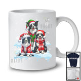 Three Santa Elf Border Collies On Snow; Adorable Christmas Snowing Dog; Family X-mas Group T-Shirt