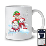 Three Santa Elf Cats On Snow; Adorable Christmas Snowing Cat Lover; Family Group T-Shirt