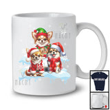 Three Santa Elf Chihuahuas On Snow; Adorable Christmas Snowing Dog; Family X-mas Group T-Shirt