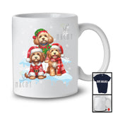 Three Santa Elf Cockapoos On Snow; Adorable Christmas Snowing Dog; Family X-mas Group T-Shirt