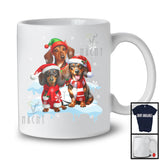 Three Santa Elf Dachshunds On Snow; Adorable Christmas Snowing Dog; Family X-mas Group T-Shirt