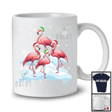 Three Santa Elf Flamingos On Snow; Adorable Christmas Snowing Flamingo Lover; Family Group T-Shirt